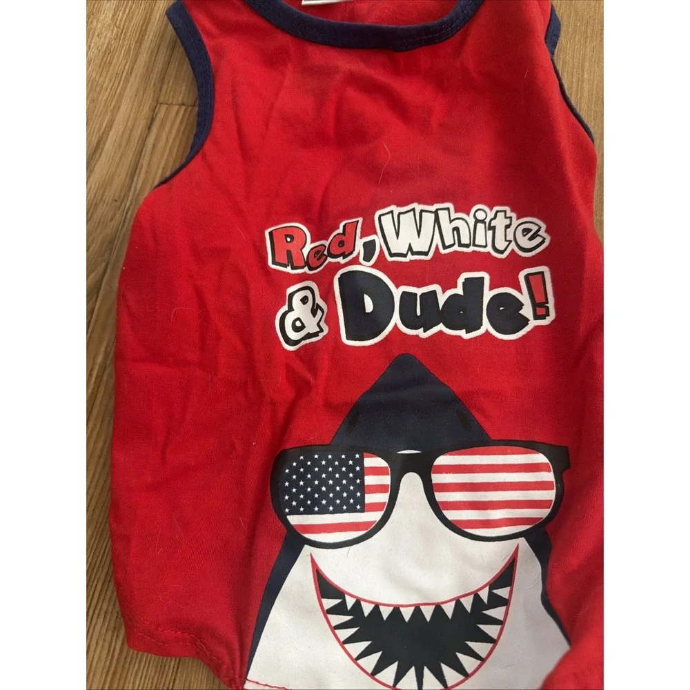 dog clothes lot 4th Of July Themed Red White Blue Shirts Hat Tie Size S/m